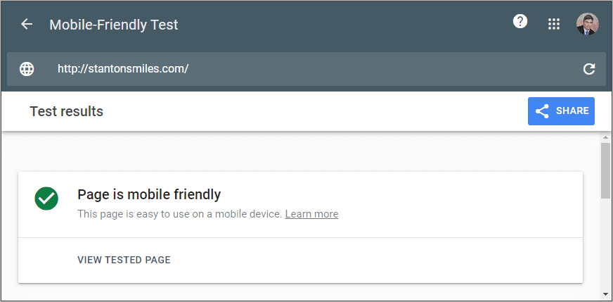 Google mobile-friendly test showing page is mobile friendly